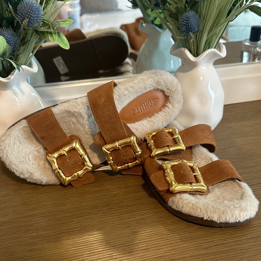 Schutz Enola Sporty Bamboo gold Buckle Sandals